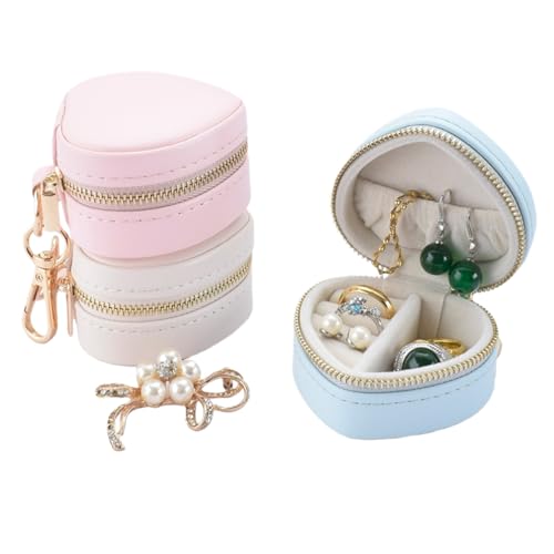 Heart Shaped Jewelry Travel Case, Portable Ring Holder & Organizer with Keychain, Premium Wedding Travel Gift Box for Women - color: White