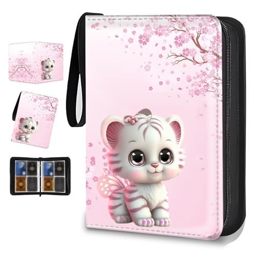 4 Pocket Trading Card Binder, Holds 400 Cards, Zipper Binder - color: Cute little tiger