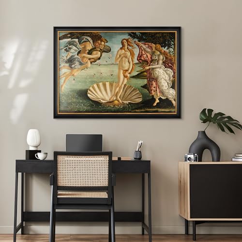 MUDECOR Premium Framed Wall Art Birth of Venus by Botticelli Illustrations Impressionism Colorful for Living Room, Bedroom, Office - 26"x36" Black - color: A07-2308-b41, size: 36"L x 26"W, style: Black Frame