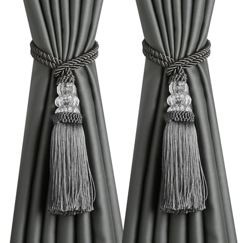2 Pack Curtain Tiebacks with Tassel, Charcoal - color: Charcoal, size: 2