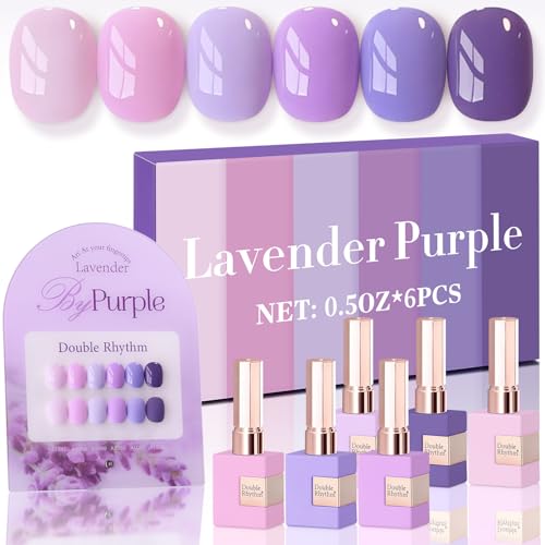 Double Rhythm 6 Pcs 15 ML Gel Polish Set Same Color Same Bottle Soak Off Gel Polish Kit Nail Art Manicure Salon DIY at Home for Women (Light Dark Purple Violet Rose Pink-T6-16) - color: Lavender Purple
