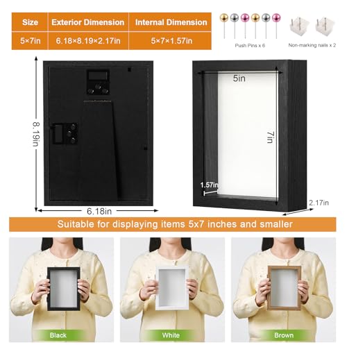 5x7 Black Deep Shadow Box Picture Frame with HD Clear Glass - color: Black, size: 5x7