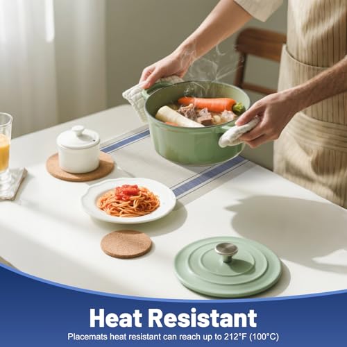 Placemats Set of 6，Non-Slip PVC Weave Table Mats Easy to Clean，Heat Resistant Place Mats for Kitchen Dining Table Decoration Indoor Outdoor，Khaki Blue - color: Khaki Blue
