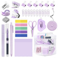 Mini Office Supply Kit, Mini Stapler with Staples and Tape Dispenser Set, Mini Stationary Kit Includes Sticky Notes Index Tabs Highlighters Gel Pens for Office & School Supplies (Purple) - color: Purple