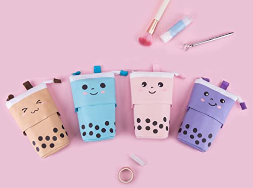 Telescopic Pencil Bag Pen Holder Pop Up Stationery Case, Stand-up Retractable Transformer Bag Standing Organizer, Great for Christmas Holiday New Year Office Bag - color: Blue