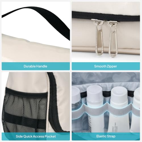 Travel Toiletry Bag for Women & Men, Waterproof Hanging Makeup Organizer - color: Beige