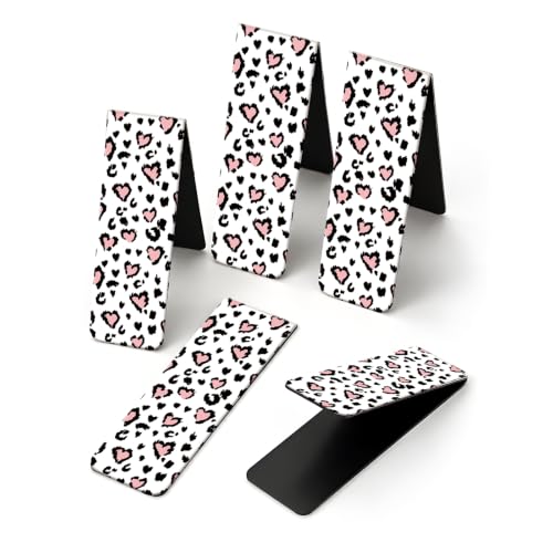 5 Pieces Magnetic Bookmarks, Cute Magnet Bookmark Clips, Colorful Page Markers for Books, Reading Supplies for Book Lovers, Women and Men Cute Pink Heart Leopard - color: Cute Pink Heart Leopard