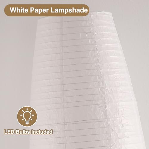 Paper Lamp Floor Lamp White Paper Lantern 3-Lights Bulbs Included - color: Oval White & Black