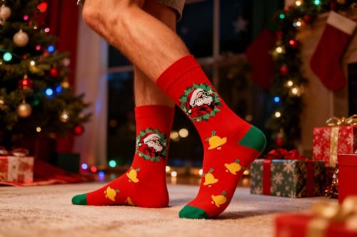 Colorful Funny Novelty Dress Socks for Men Women Teens Fathers Day Casual Fun Crazy Funky Graphic Crew Socks - color: 5 Pairs - Christmas Themed - Santa Claus & Snowman & Christmas Tree & Gingerbread Man & Bell Christmas Patterns Socks, size: 6-12