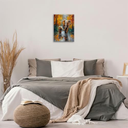 Elephant Wall Art Forest Canvas Wall Decor Pictures Paintings Prints Artwork Framed Decorations For Bathroom Bedroom Living Room Office Gifts 16" x 20" - color: Elephant, size: 20"L x 16"W