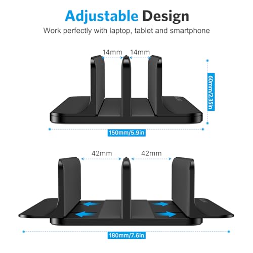 OMOTON Dual Vertical Desk Laptop Stand Holder, Fits MacBook Air/Pro, Black - color: Black