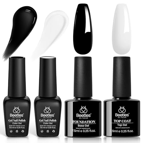 Beetles Black and White Gel Polish, 4Pcs Gel Polish Kit - color: 0-0-Black White Colors