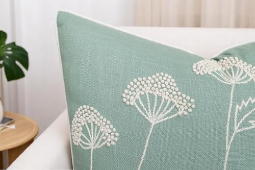 Rudransha Hand Embroidered Wildflower 20x20 Pillow Cover, Light Teal - color: Blooming-light Teal, size: 20" x 20" (Pack of 1)
