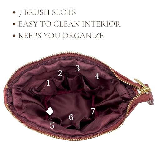 JAZD Travel Makeup Brush Bag Standup Brush Holder Portable Convertible Make up Brush Pouch Cosmetic Case (BURGUNDY) - color: BURGUNDY