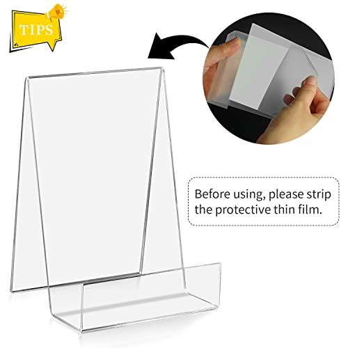 ZOEY Acrylic Book Stand with Ledge Clear Display Easels Plate - 5 Pack Large Book Holder Easel Stand for Display, Music Sheets, Artworks, CD, Tablet Holder (Large) - color: Clear, size: 5 x Large