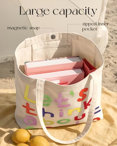 Miss Adola Embroidery Canvas Tote Bag with Pocket & Buckle - color: Word