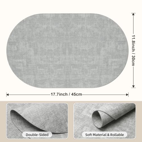 Placemats Set of 6, 17.7 x 11.8 Inch Oval Faux Leather Place Mats - color: R-light Gray