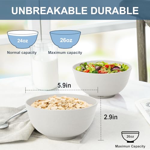 Cereal Bowls Sets of 6, Unbreakable Salad Bowl 26oz (White) - color: White, size: 26 oz