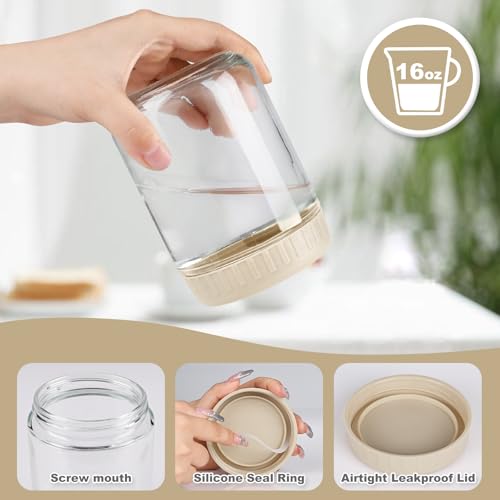 SHOWIN Overnight Oats Containers with Lids, 16oz Glass Jars with Lids 8 pcs, Creamy Beige, Wide Mouth Mason jars for Salad, Yogurt, Snacks, Meal Prep - color: Creamy Beige, size: 16oz-8pc