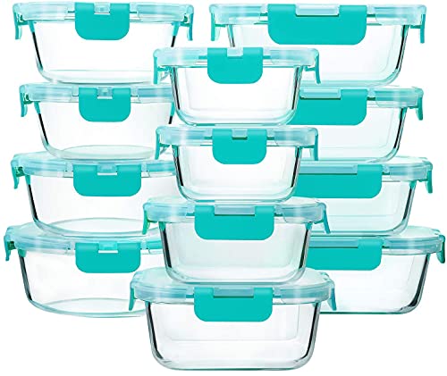 M MCIRCO 24-Piece Glass Food Storage Containers with Locking Lids,Glass Meal Prep Containers Set - Airtight Lunch Containers, Microwave, Oven, Freezer and Dishwasher,Green - color: Green