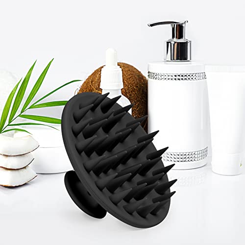 Meartchy Silicone Scalp Massager Shampoo Brush, Scalp Brush for Hair Growth & Dandruff Removal, Hair Scrubber Scalp Stimulator Exfoliator Brush with Soft Bristles for Wet Dry Scalp Care (Black) - color: Black