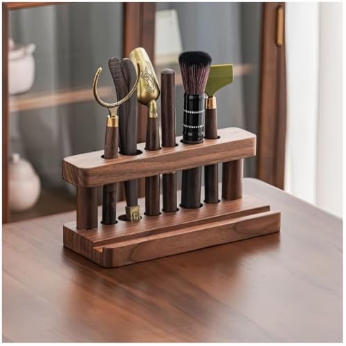 Tea Ceremony Six Gentlemen Set, Chinese Gongfu Tea Making Tools，Multifunctional Tea Ceremony Accessories Combination for Rack Clip Knife Needle Spoon (Walnut color)