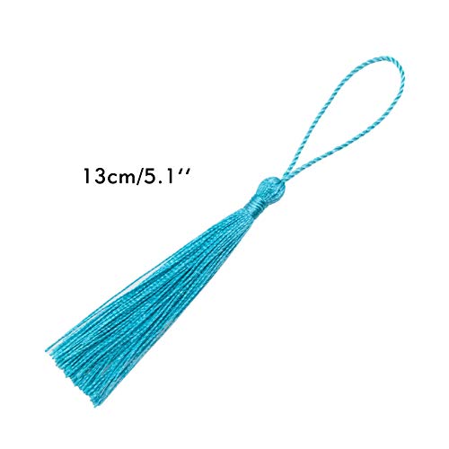 VAPKER 100 Pieces Light Blue Color 13cm/5-Inch Silky Handmade Soft Tassels Floss Bookmark Tassels with 2-Inch Cord Loop for Jewelry Making, DIY Projects, Bookmarks - color: V:light Blue