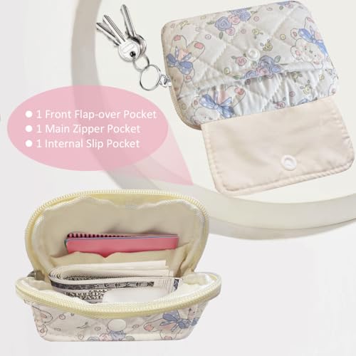 Cute Prints Cotton Quilted Coin Purse for Women Girls - color: FLOWER BEAR