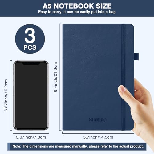 Lined Journal Notebook, with Pen, Leather Hardcover, A5 (5.7"x8.4"), 3 Pack, for Women Men, Work, Writing, Travel - color: Blue_brown_black, size: A5