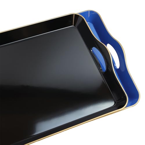 Spsyrine Large Black Serving Tray with Handles, Plastic Decorative Tray for Coffee Table, Ottoman, Bathroom, Home Decor 17.3"*11.8"*2" - color: L1black