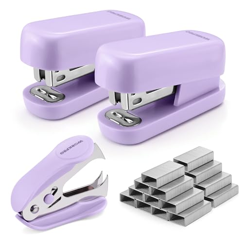 WORKPRO Small Stapler with Staples, Cute Purple Stapler Set, Lock Design - color: Purple