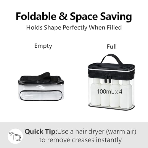 PACKISM Clear Makeup Bag for Travel - TSA Approved Toiletry Bag, 2 Black - color: Bright Black, size: Mixed Size Series (1 Medium + 1 Large)
