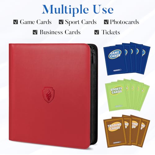 Premium Zip Card Binder 12 Pocket, Fabmaker 912 Pocket Trading Card Binder - color: Red, size: 12 Pocket - 15" x 13.6"