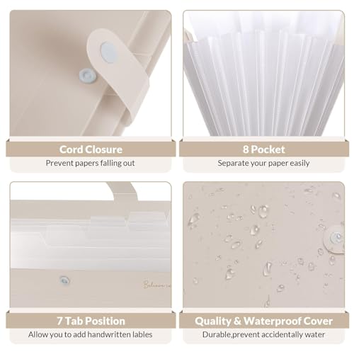 SKYDUE Expanding File Organizer with 8 Pockets, Accordion File Folders with Labels, Portable Document Paper Bill Receipt Organizer, Home College School Office Supplies, Letter Size,Milk Tea Brow - color: Milkteabrown