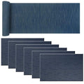 Placemat Matching with Table Runner,Cross-Weave Heat Resistant Placemat Washable Table Mats Sets(6pcs Placemats + 1 Table Runner, Navy Blue) - color: 03: Navy, size: 6 Placemats with 1 Table Runner