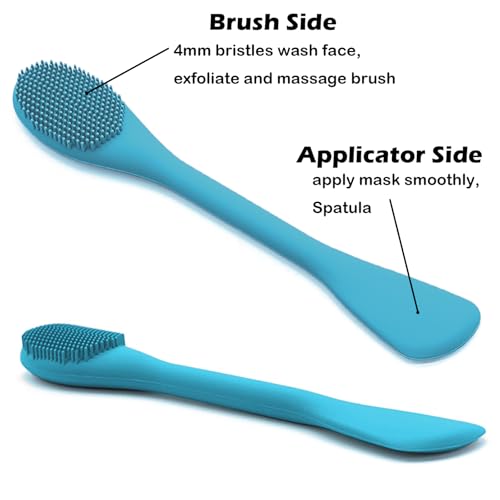 RamPula Pore Brush & Face Mask Applicator, Lymphatic Drainage Brush | Face Scrubber, Silicone Jelly Brush for Deep Pore Cleansing, Face Brush for Lymphatic Drainage Massager, Applicator for Mud, Clay - color: Blue and Bean Paste Pink
