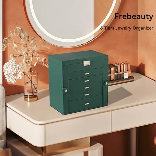 Frebeauty 6-Layer Jewelry Box for Women,Large Jewelry Organizer with Drawer - color: Blackish Green, size: Large