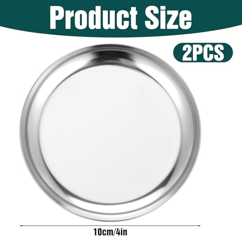 2 Pcs Silver Tray, 4 Inch Stainless Steel Round Serving Tray Circle Jewelry Trays Decorative Coffee Table Trays Display Serving Platter Candle Plate for Bathroom, Candle, Perfume, Countertop - color: Silver