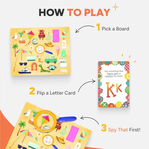 Flashcards Spy that! by Kidrox Squad – Spy that Letter Game for Kids Ages 3+, 20 Double-Sided Picture Search Boards with 400+ Objects, Alphabet Learning Game for Toddlers and Families - color: Spy That