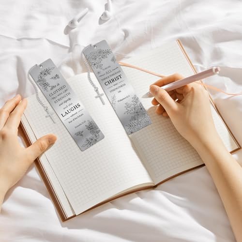Christian Metal Bookmarks Gifts - 2 Pcs Bible Verse Inspirational Book Marks for Women Religious Cross Plant Unique Page Markers Reading Birthday Student Teacher School Office Accessories - style: Christian Flower