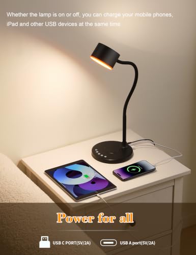 LiFMIRA Desk lamp with 2 USB Charging Ports, Touch Control Desk Light Black - color: Black
