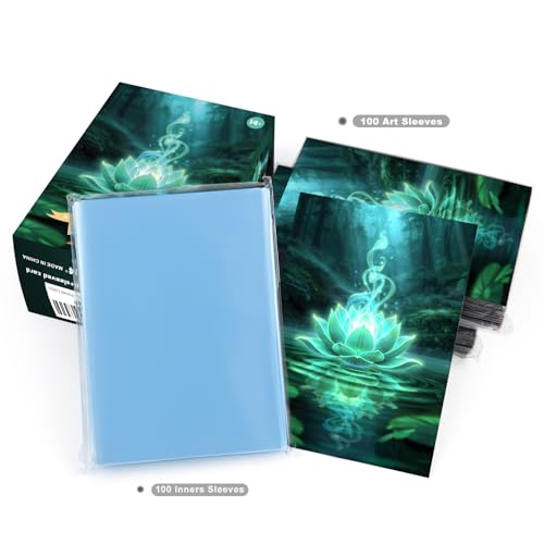 Katomula 100 MTG Card Sleeves with 100 Inner Sleeve, Textured Back Art Sleeves, Fit Standard Size Cards- Forest Lotus - color: Forest Lotus