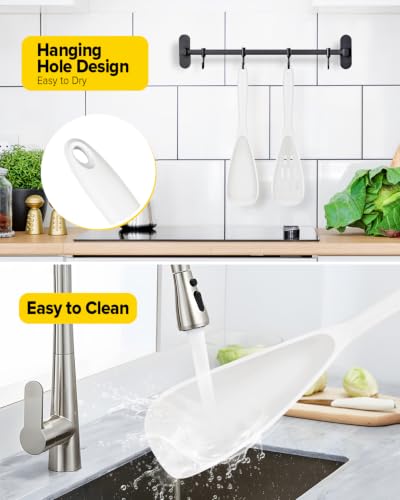 BUNDLEPRO Silicone Cooking Spoons for Nonstick Cookware, One-Piece, 2 Pack - color: White