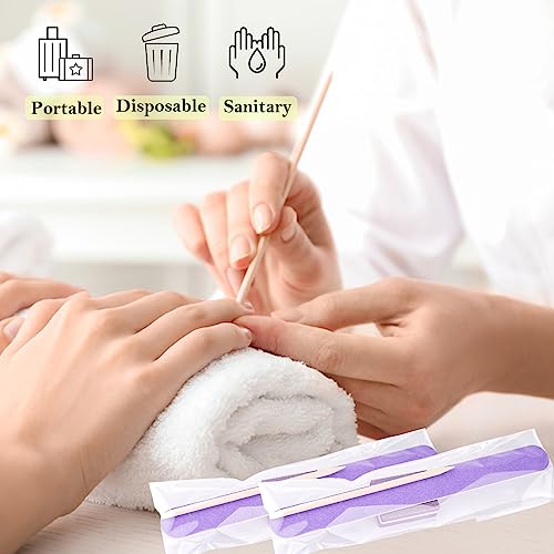 50 Set Disposable Manicure Kit, Including 50pcs Mini Nail Buffer, Nail File, Wood Stick, OPP Bag, Press on Nail Tool Kit for Salon Home (Purple)