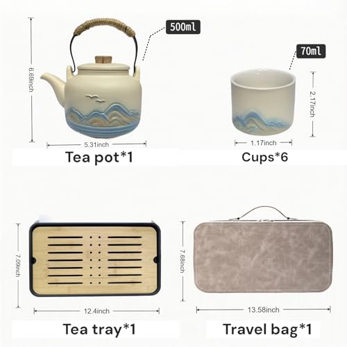 Chinese Tea Set – White Porcelain Gongfu Teapot with 6 Cups & Tea Tray, Travel Tea Set with Carrying Case for Tea Ceremony, Daily Tea Ritual, Asian Style Gift - color: White Teapot & 6 Teacups