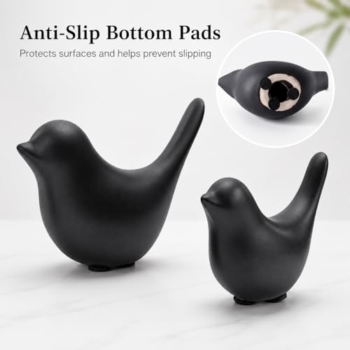 2 Pcs Ceramic Bird Figurines, Black Bird Statues for Home Decor Accents, Small Animal Sculptures for Shelf, Bookshelf, Coffee Table, Living Room, Bedroom, Office and Modern Table Decor - color: Black