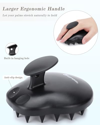 FREATECH 100% Silicone Hair Scalp Massager Shampoo Brush for Scalp Care and Hair Growth, Waterproof Shower Hair Scrubber Scalp Exfoliator for Dandruff and Buildup, Sturdy and Hygienic, Black