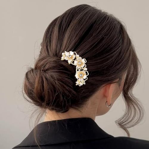 Pearl Flower Hair Clips for Women U-Shaped French Hair Pin Flower Hairclips Gold Hairpin Clip Metal Bun Maker Floral Hairpins Wedding Hair Accessories for Girls Ladies Brides Bridesmaids