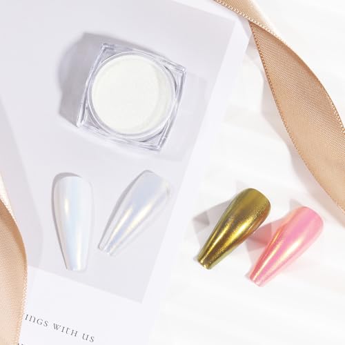 Artdone 2 Jars Chrome Nail Powder White and Gold Pearl - color: 2 Jars - White and Gold