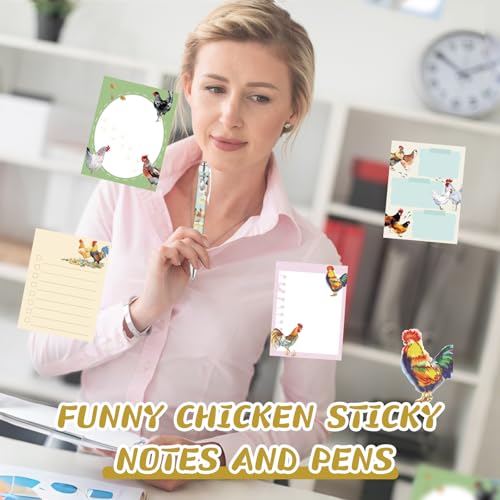 Eaasty 20 Pieces Chicken Gift Set Sticky Notes with Roosters Chicken Pens, Pencil Bags Makeup Bags, 3 x 4 Inches Cute Note Pads, Funny 1.0 mm Ballpoint Pens, Office Supplies for Women - style: Chicken